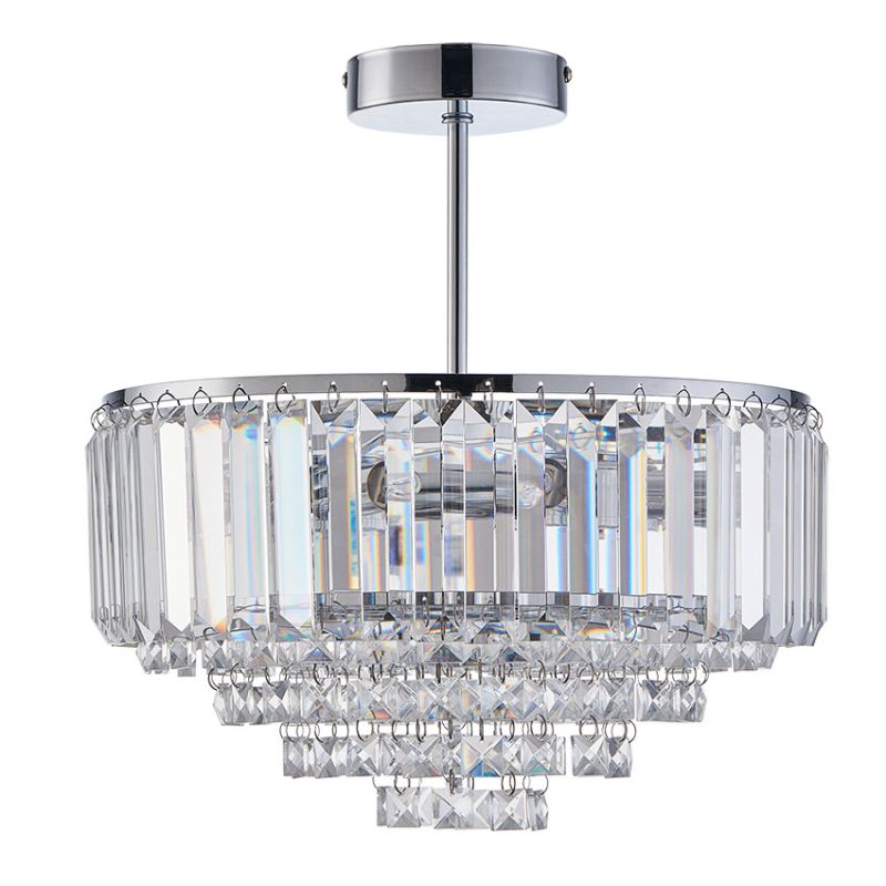 Cork Lighting-CF2311/5SCR - Arles - Chrome 5 Light Semi Flush with Crystal