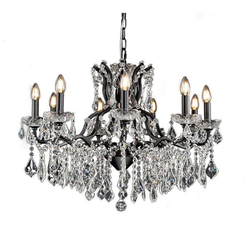 Cork Lighting-CF9010/9BL - Toledo - Black 9 Light Chandelier with Crystal