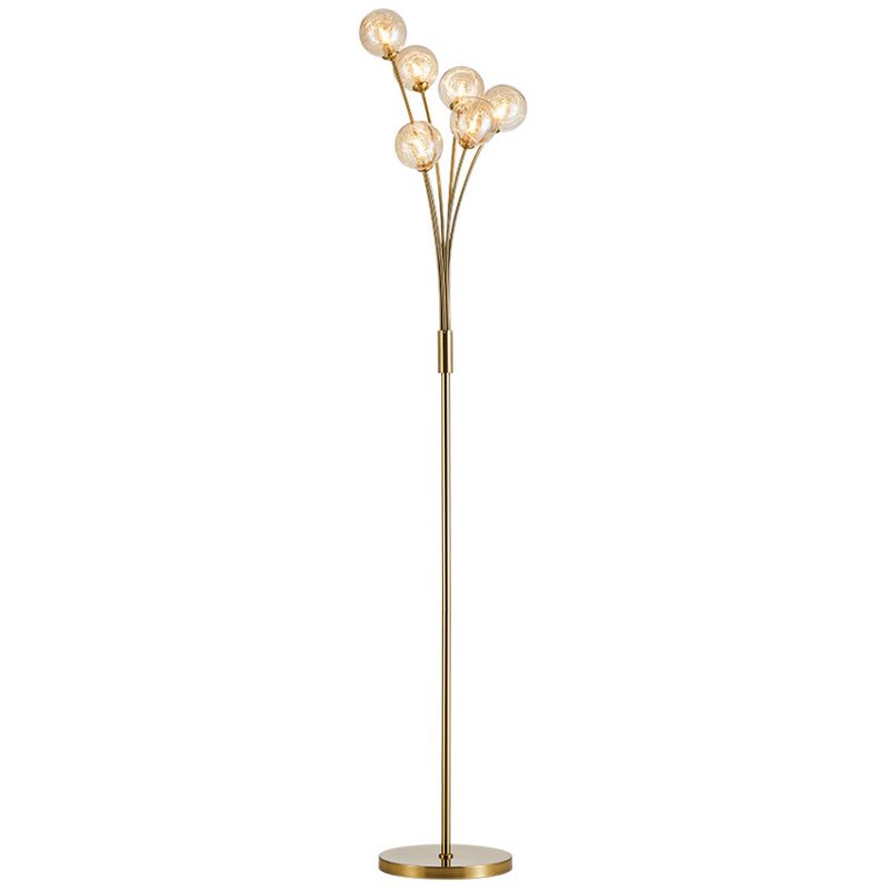 Cork Lighting-FL14195/6SB - Basson - Satin Brass 6 Light Floor Lamp with Brass Wire & Amber Glass