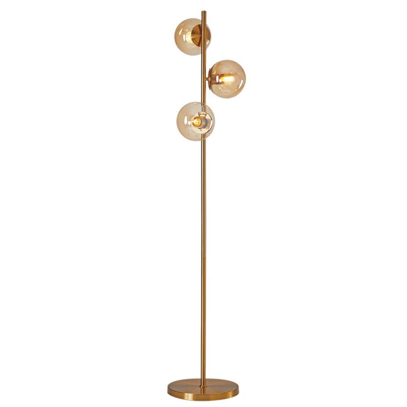 Cork Lighting-FL1805-3MB - Planet - Matt Brass 3 Light Floor Lamp with Amber Mirrored Glasses