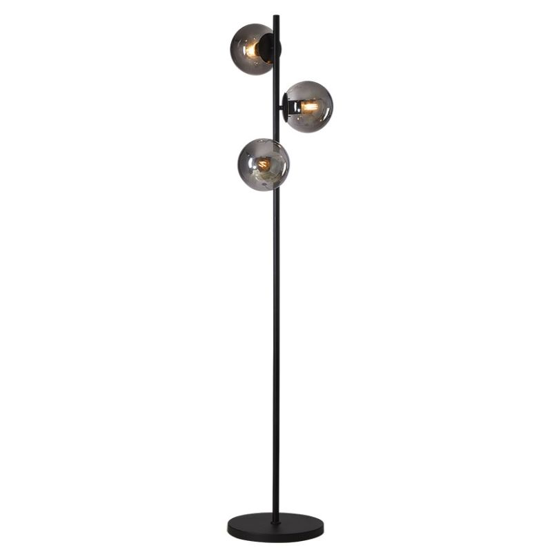 Cork Lighting-FL1805-3SMK - Planet - Black 3 Light Floor Lamp with Smoked Mirrored Glass