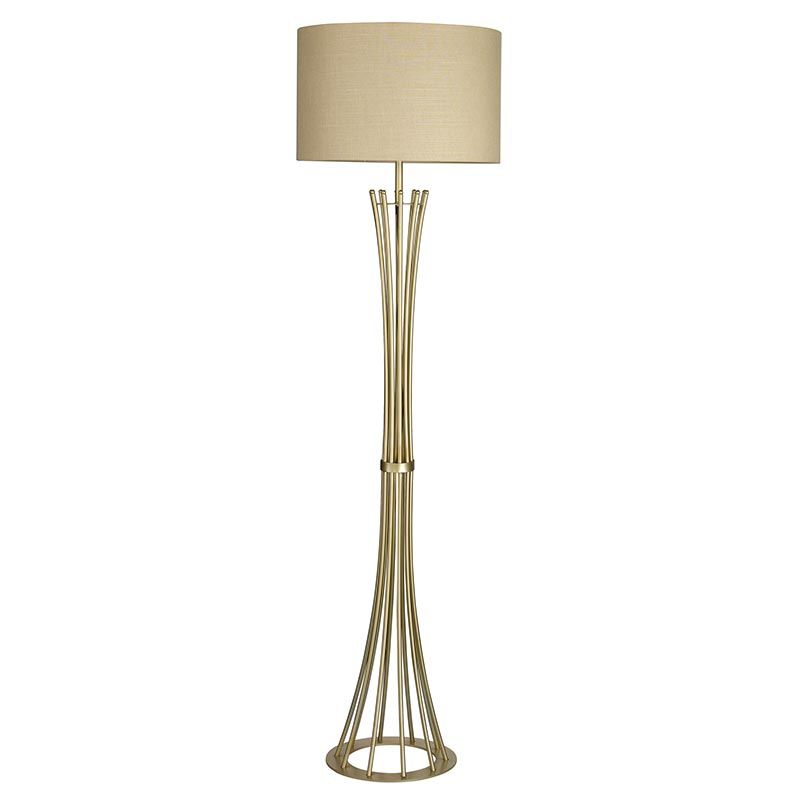 Cork Lighting-FL2316/CHAMP - Juliet - Champagne Floor Lamp with Natural Linen Shade