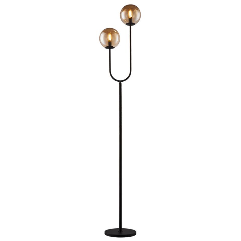 Cork Lighting-FL2330/2BL - Taishan - Black 2 Light Floor Lamp with Amber Glass