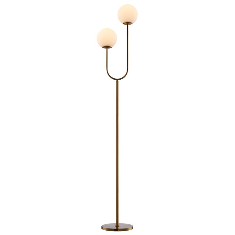 Cork Lighting-FL2330/2BR - Taishan - Brushed Brass 2 Light Floor Lamp with White Glass