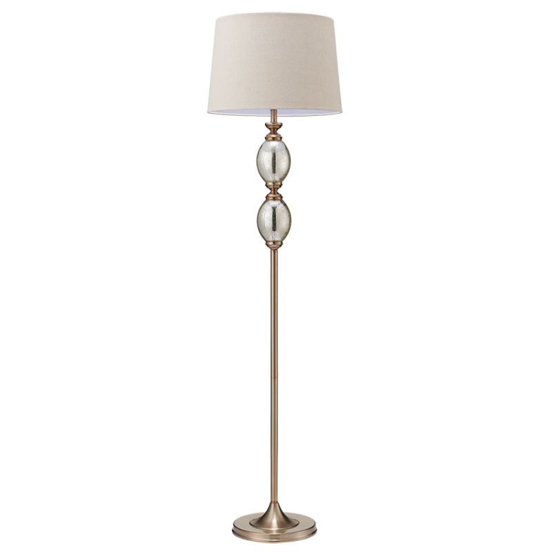 Cork Lighting-FL24324 - Mercury - Antique Brass & Mercury Glass Floor Lamp with Natural Linen Shade