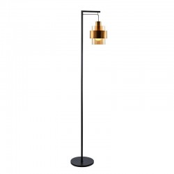 Mela - Black & Matt Brass Floor Lamp with Amber Glass Mela - Black & Matt Brass Floor Lamp with Amber Glass
