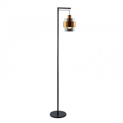 Mela - Black & Matt Brass Floor Lamp with Smoked Glass