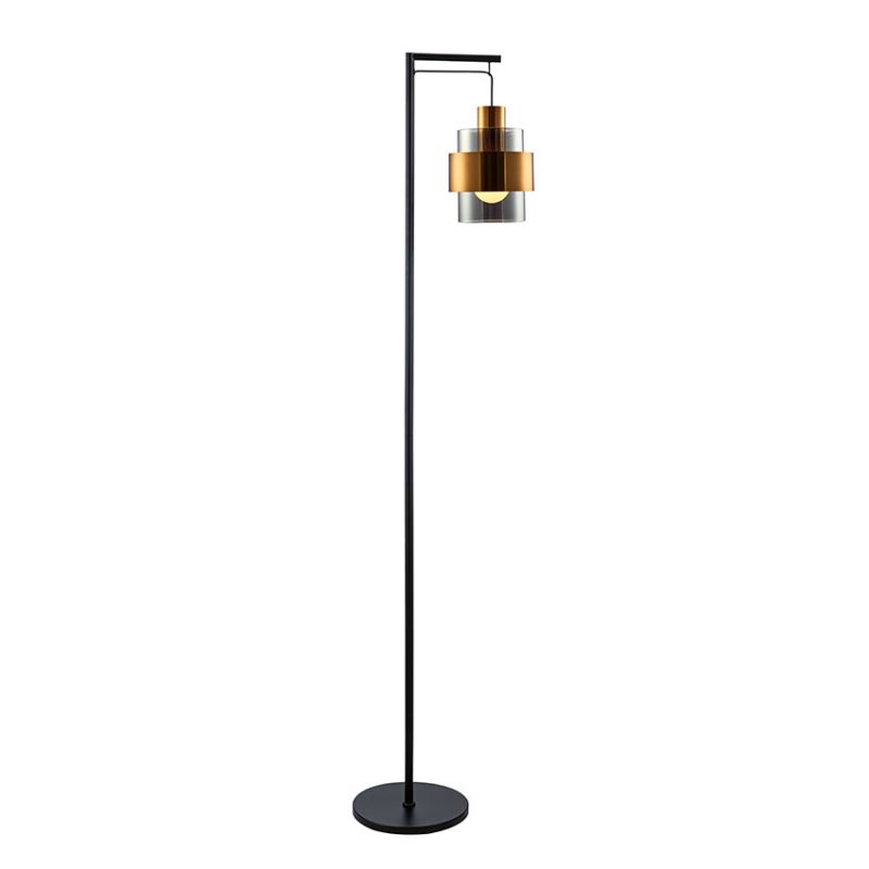 Cork Lighting-FL4202/SMK - Mela - Black & Matt Brass Floor Lamp with Smoked Glass