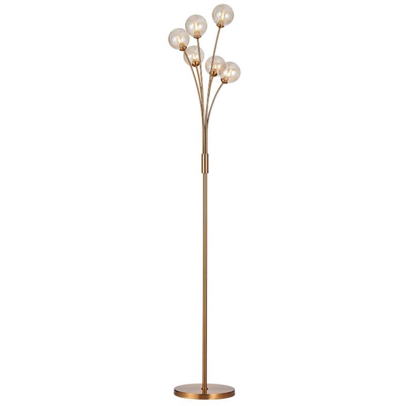 Cork Lighting-FL4357/6MB - Nasa - Matt Brass 6 Light Floor Lamp with Amber Glass