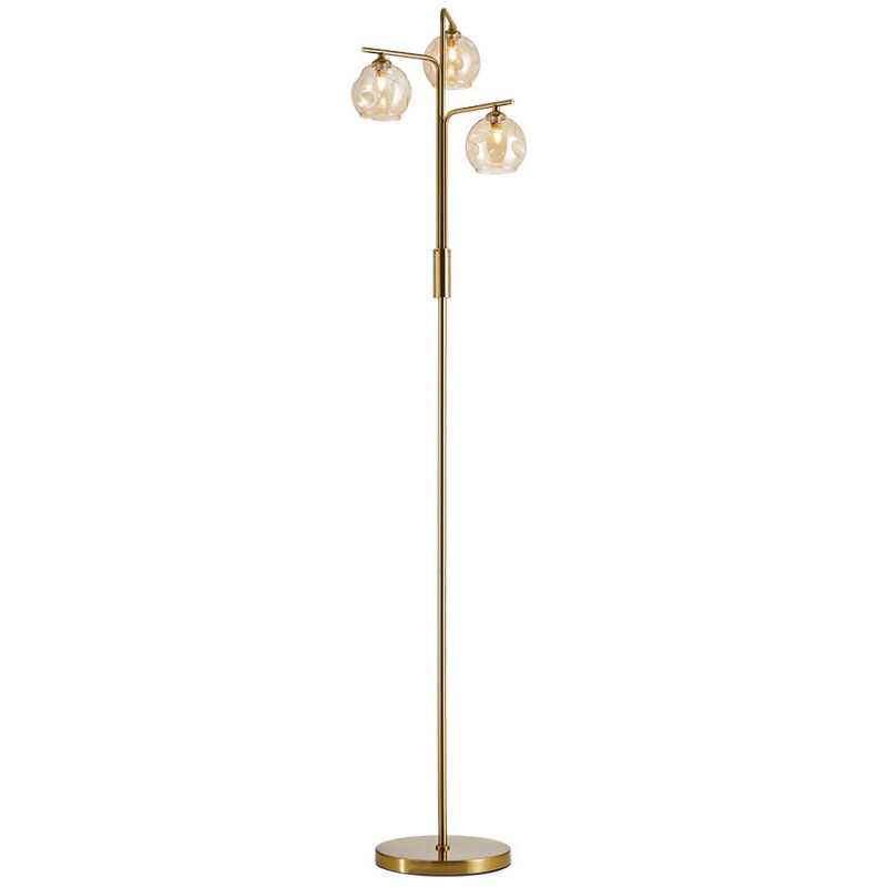 Cork Lighting-FL6114/3SB - Genoa - Matt Brass Floor Lamp with Dimpled Amber Glasses
