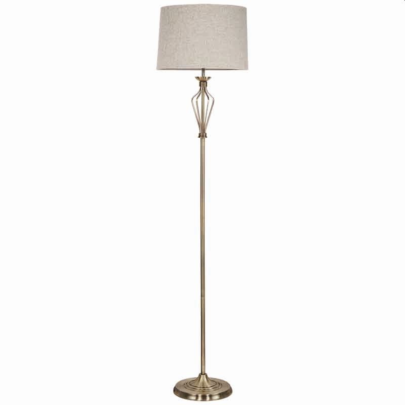 Cork Lighting-FL8525/ANT - Clarie - Antique Brass Floor Lamp with Natural Linen Shade