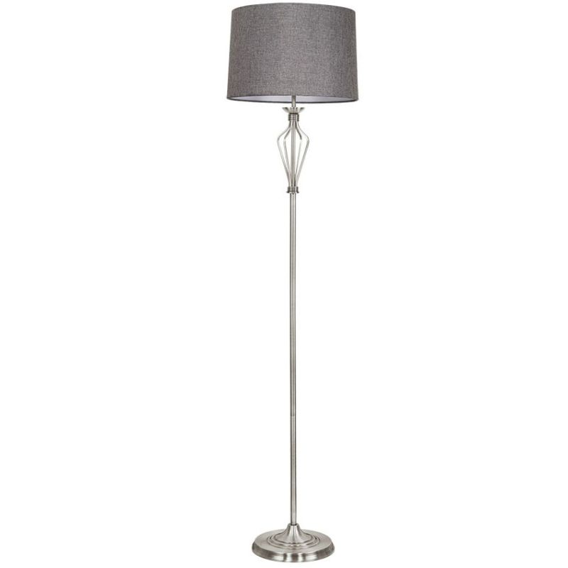 Cork Lighting-FL8525/SN - Clarie - Satin Nickel Floor Lamp with Grey Linen Shade