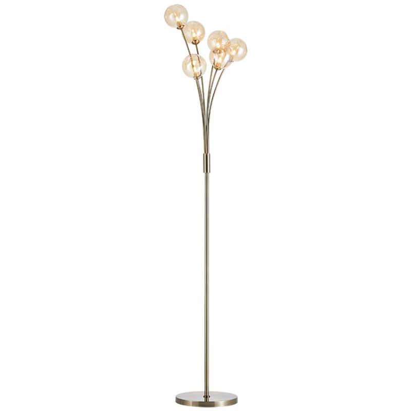 Cork Lighting-FL9455/6AB - Blarney - Antique Brass 6 Light Floor Lamp with Amber Dimpled Glass