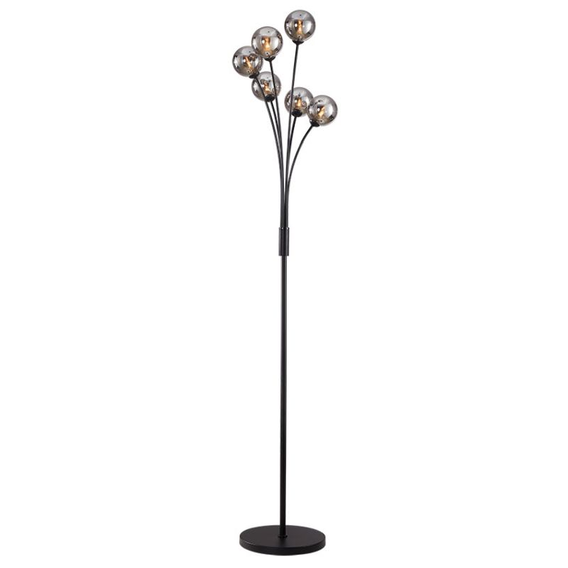 Cork Lighting-FL9455/6BL - Blarney - Black 6 Light Floor Lamp with Smoked Mirrored Glass