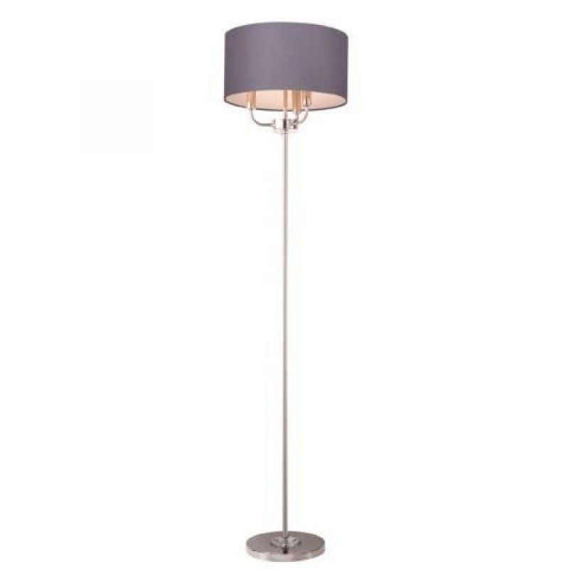 Table & Floor Lamp - Stylo - Grey Shade & Nickel with Crystal 3 Light Floor Lamp Cork-Lighting-FLSTYLO/3NK - Stylo - Grey Shade & Nickel with Crystal 3 Light Floor Lamp