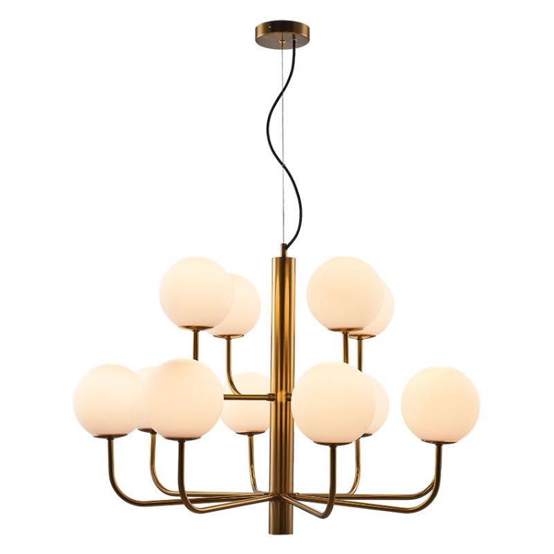 Cork Lighting-LF2330/12BR - Taishan - Brushed Brass 12 Light Centre Fitting with White Glass