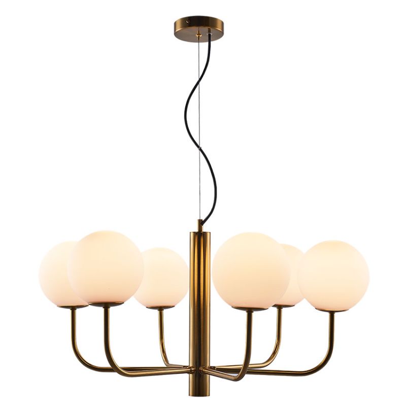 Cork Lighting-LF2330/6BR - Taishan - Brushed Brass 6 Light Centre Fitting with White Glass