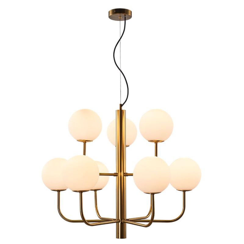 Cork Lighting-LF2330/9BR - Taishan - Brushed Brass 9 Light Centre Fitting with White Glass