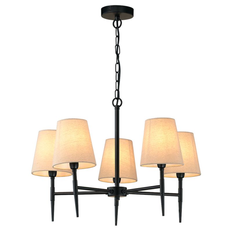 Cork Lighting-LF2840/5BLK - Mill - Black 5 Light Centre Fitting with Oatmeal Shade