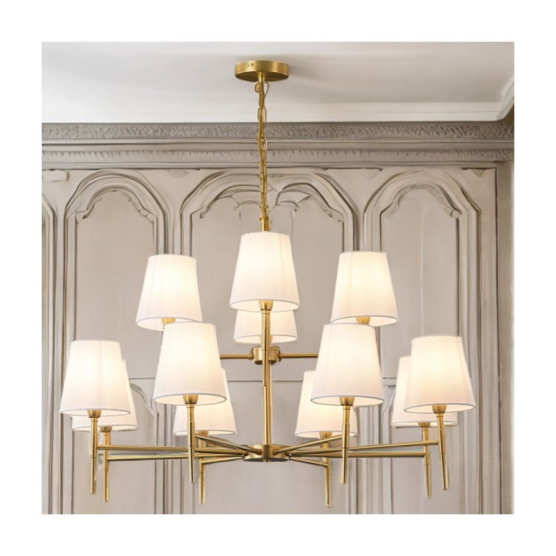 Cork Lighting-LF2840/8+4MB - Shandon - Matt Brass 12 Light Centre Fitting with White Shade