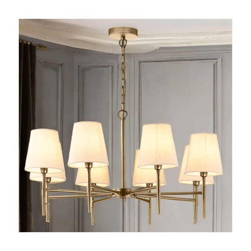 Cork Lighting-LF2840/8AB - Shandon - Antique Brass 8 Light Centre Fitting with Cream Shade