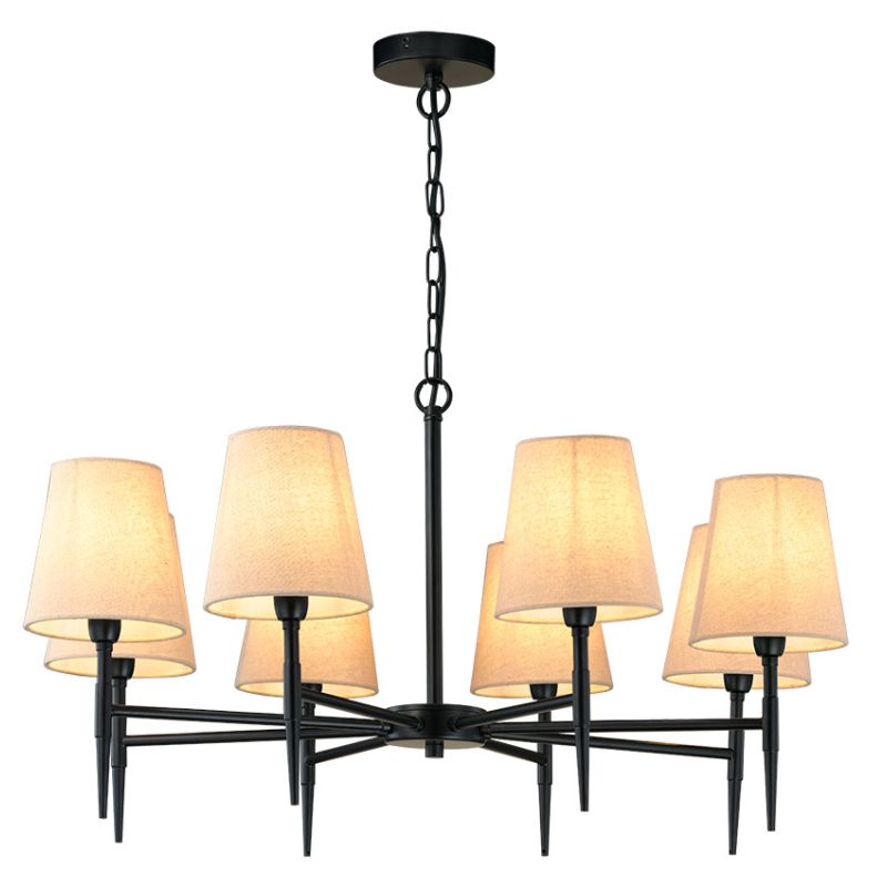 Cork Lighting-LF2840/8BLK - Mill - Black 8 Light Centre Fitting with Oatmeal Shade