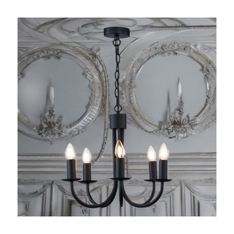 Cork Lighting-LF6025/5BL - Axus - Matt Black 5 Light Centre Fitting