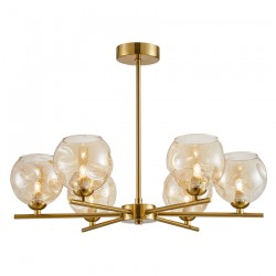 Genoa - Matt Brass 6 Light Semi Flush with Dimpled Amber Glasses Genoa - Matt Brass 6 Light Semi Flush with Dimpled Amber Glasses