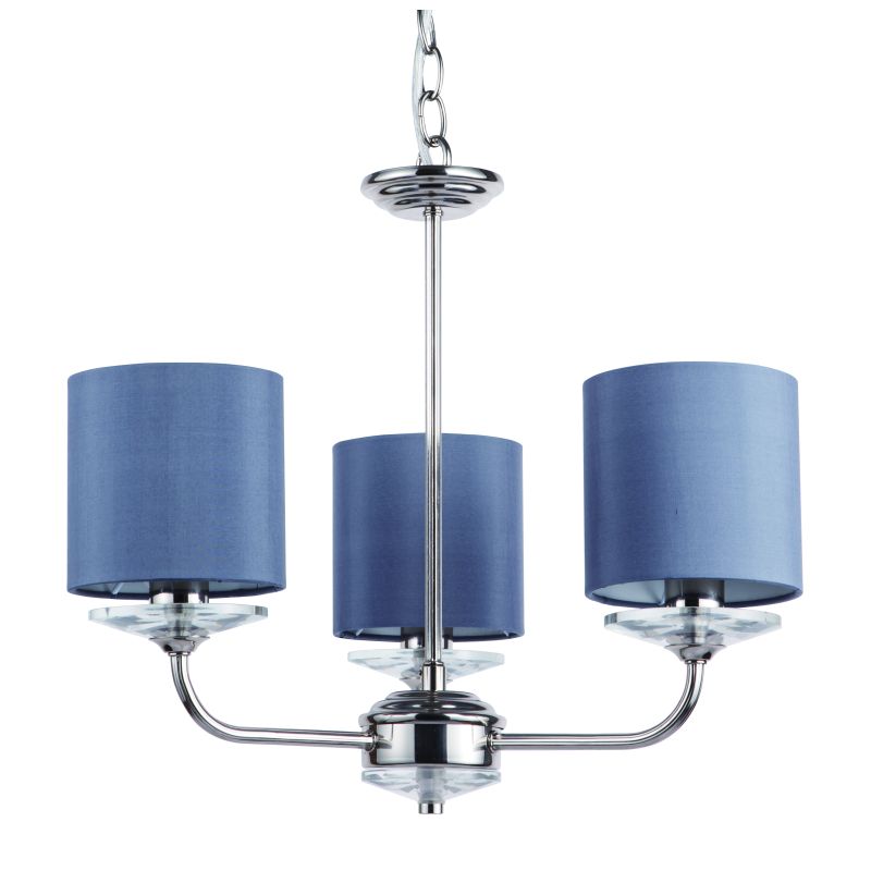 Ceiling Lights - Stylo - Grey Shade & Nickel with Crystal 3 Light Centre Fitting Cork-Lighting-LF8432/3NK - Stylo - Grey Shade & Nickel with Crystal 3 Light Centre Fitting