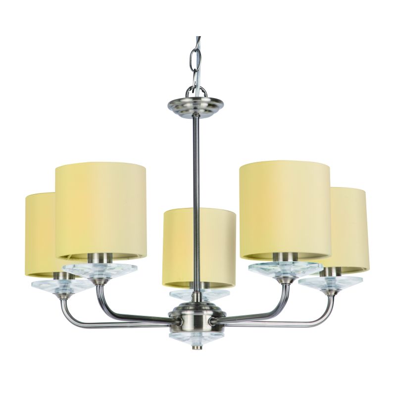 Ceiling Lights - Stylo - Cream & Antique Brass with Crystal 5 Light Centre Fitting Cork-Lighting-LF8432/5AB - Stylo - Cream & Antique Brass with Crystal 5 Light Centre Fitting