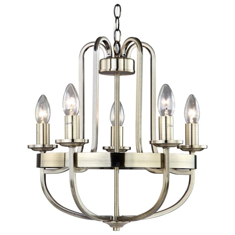 Ceiling Lights - Bassle - Antique Brass 5 Light Centre Fitting Cork-Lighting-LF8662/5ANT - Bassle - Antique Brass 5 Light Centre Fitting
