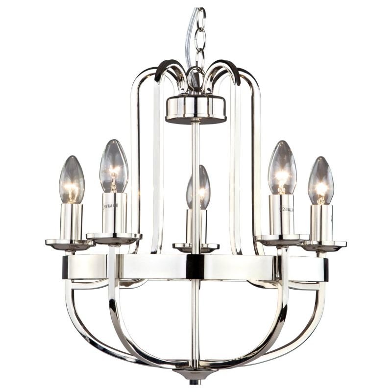 Ceiling Lights - Bassle - Polished Nickel 5 Light Centre Fitting Cork-Lighting-LF8662/5PN - Bassle - Polished Nickel 5 Light Centre Fitting