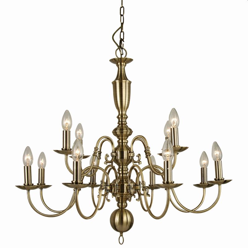 Cork Lighting-LF9329/8+4AB - Flemish - Antique Brass 12 Light Chandelier