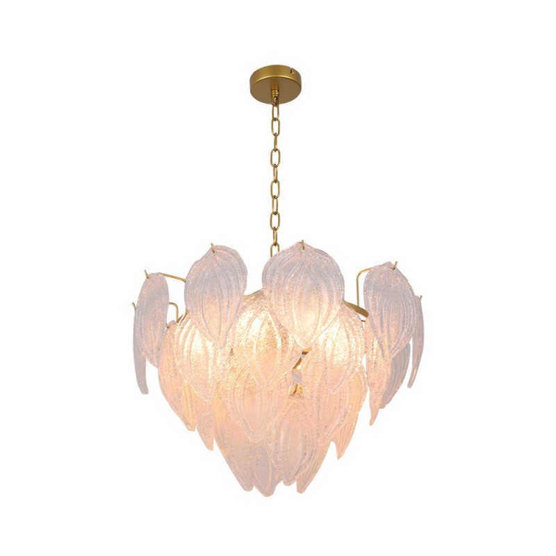 Cork Lighting-PF1047/6CLR - Aspen - Painted Gold 6 Light Pendant with Textured Glass