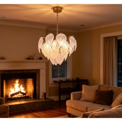 Aspen - Painted Gold 6 Light Pendant with Textured Glass