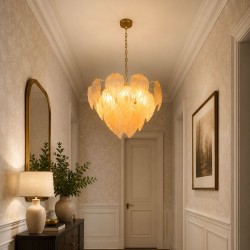 Aspen - Painted Gold 6 Light Pendant with Amber Glass
