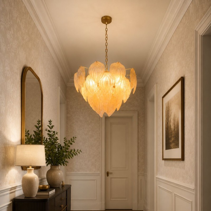 Cork Lighting-PF1047/6GLD - Aspen - Painted Gold 6 Light Pendant with Amber Glass