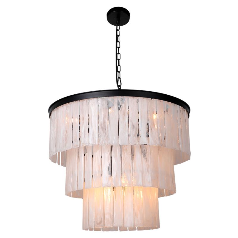 Cork Lighting-PF1052/12BL - Maison - Matt Black 12 Light Chandelier with Slate Glass Style