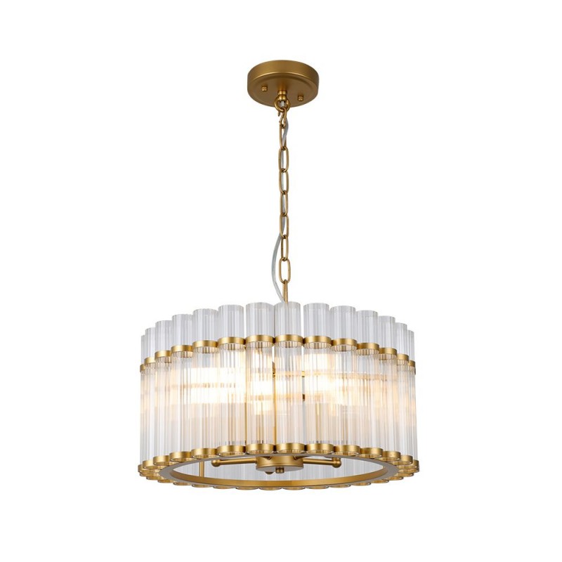 Cork Lighting-PF10637/5 - Auric - Painted Gold 5 Light Pendant with Ribbed Glass Rods
