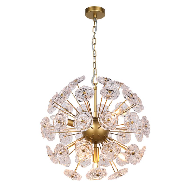 Cork Lighting-PF1066/7GLD - Flora - Satin Brass 7 Light Centre Fitting with Decorative Glass