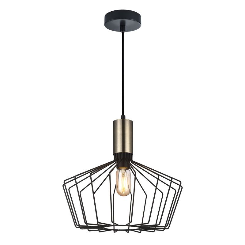 Cork Lighting-PF1314/BL+AB - Birdcage - Black & Antique Brass Pendant