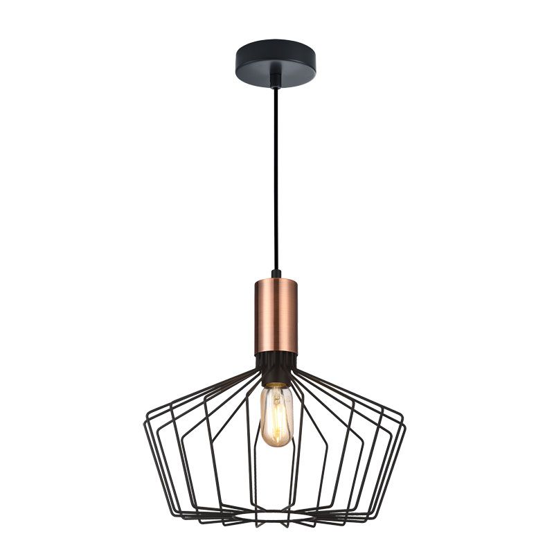 Cork Lighting-PF1314/BL+CP - Birdcage - Black & Copper Pendant