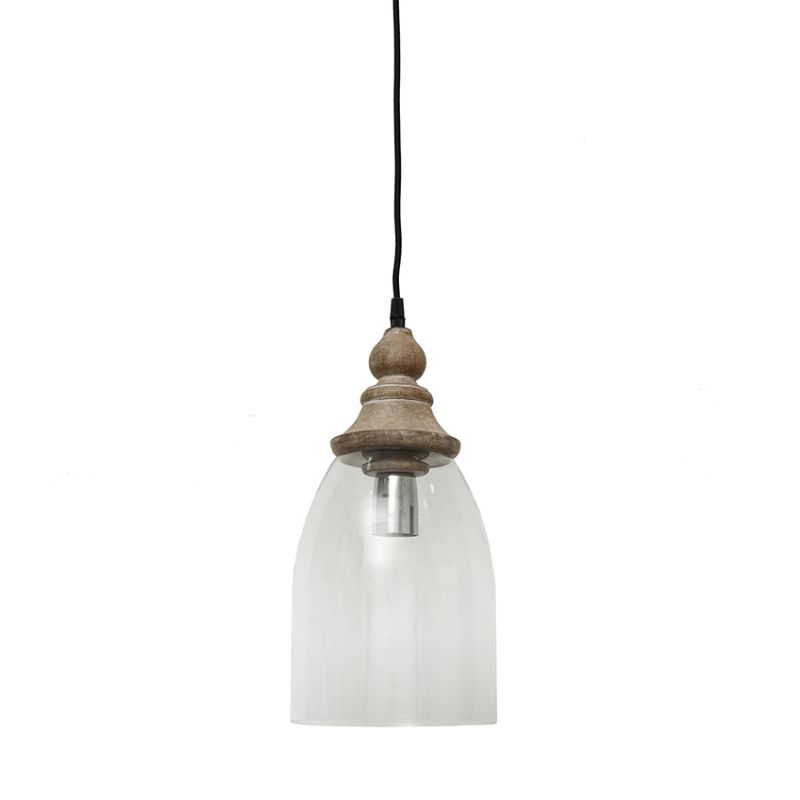 Cork Lighting-PF25056 - Saxen - Wooden & Chrome Pendant with Clear Glass