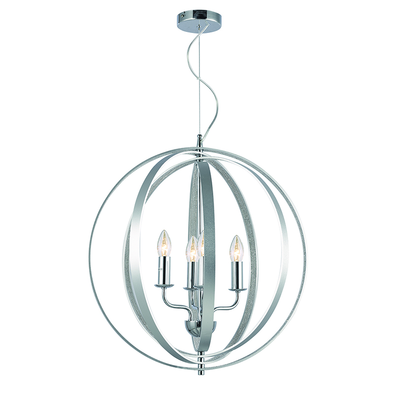 Ceiling Lights - Bantry - Silver & Diamonds Details 4 light Pendant Cork Lighting-PF1506/4SIL - Bantry - Silver & Diamonds Details 4 light Pendant