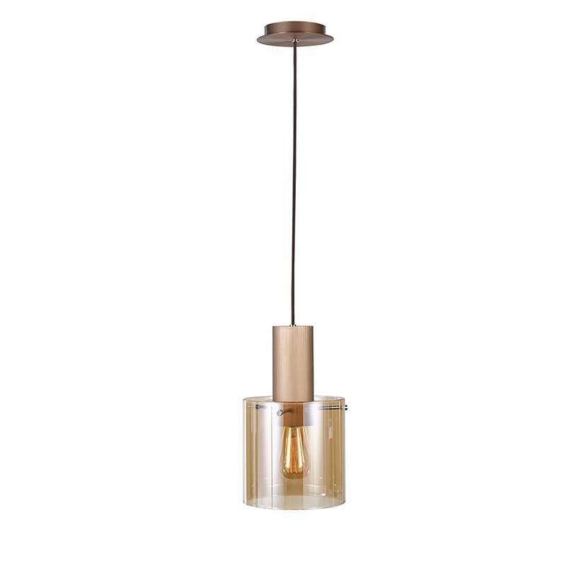 Cork Lighting-PF1607/1AMB - Vintage - Copper Pendant with Amber Glass