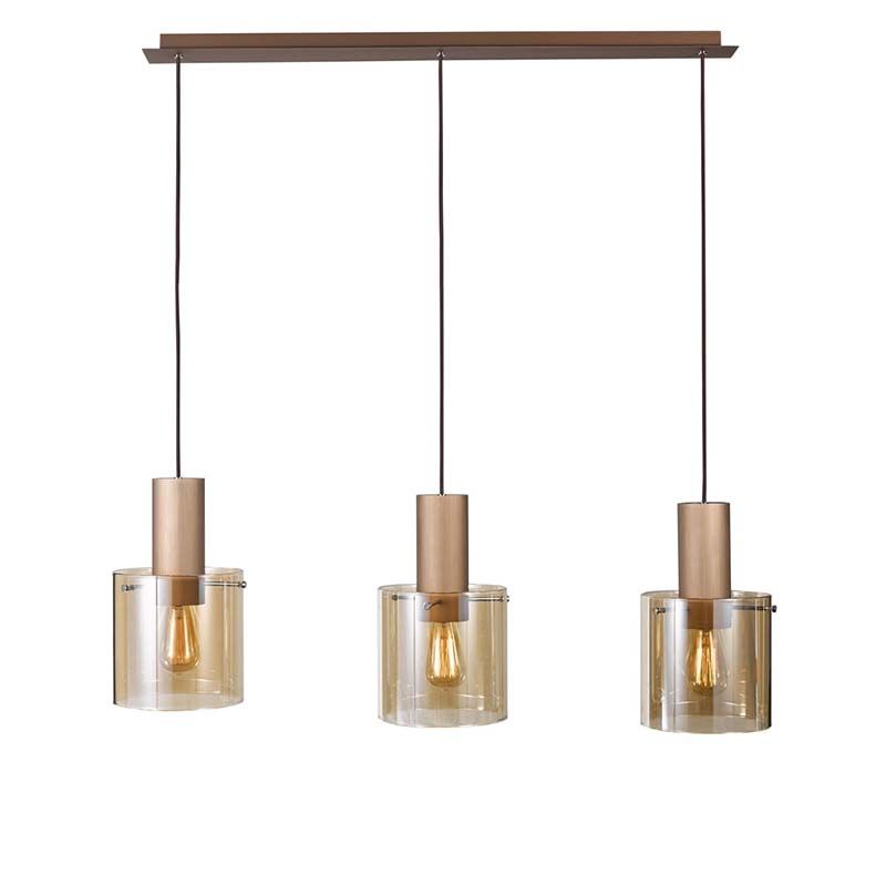 Cork Lighting-PF1607/3AMB - Vintage - Copper 3 Light over Island Fitting with Amber Glass