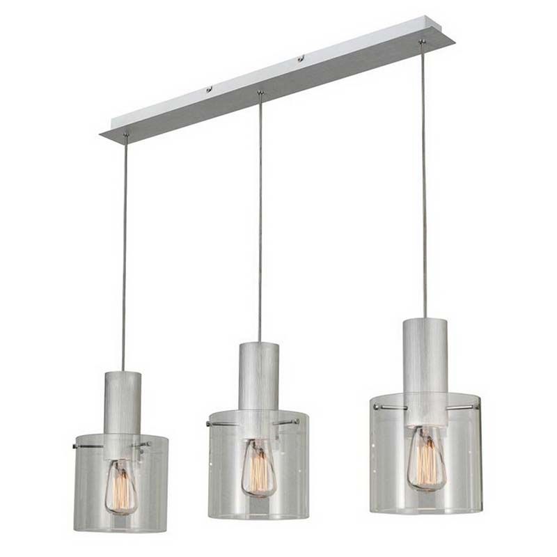 Cork Lighting-PF1607/3CLR - Vintage - Aluminium 3 Light over Island Fitting with Clear Glass