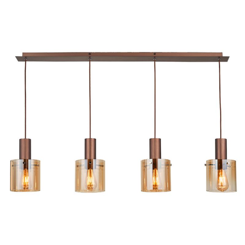 Cork Lighting-PF1607/4AMB - Vintage - Copper 4 Light over Island Fitting with Amber Glass