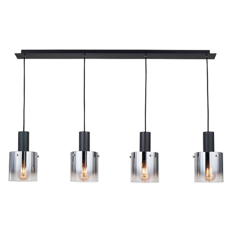 Cork Lighting-PF1607/4BL - Vintage - Black 4 Light over Island Fitting with Ombre Smoked Glass