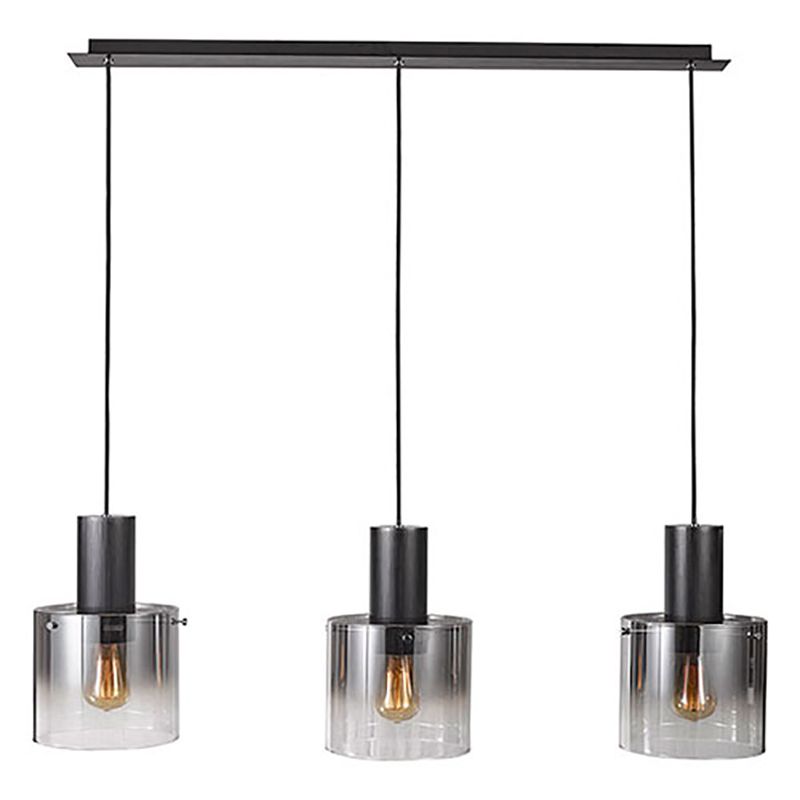 Cork Lighting-PF1607/3BL - Vintage - Black 3 Light over Island Fitting with Ombre Smoked Glass